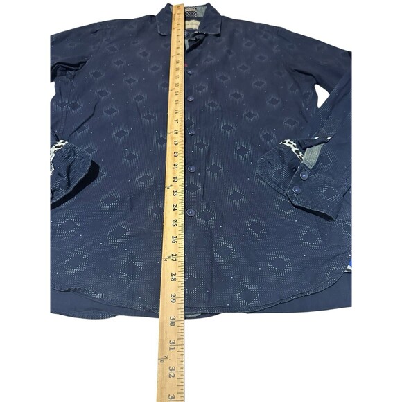 Robert Graham Shirt‎ Small Mens Blue Geometric Check Patch Panel Long Sleeve KL2 - Picture 4 of 9